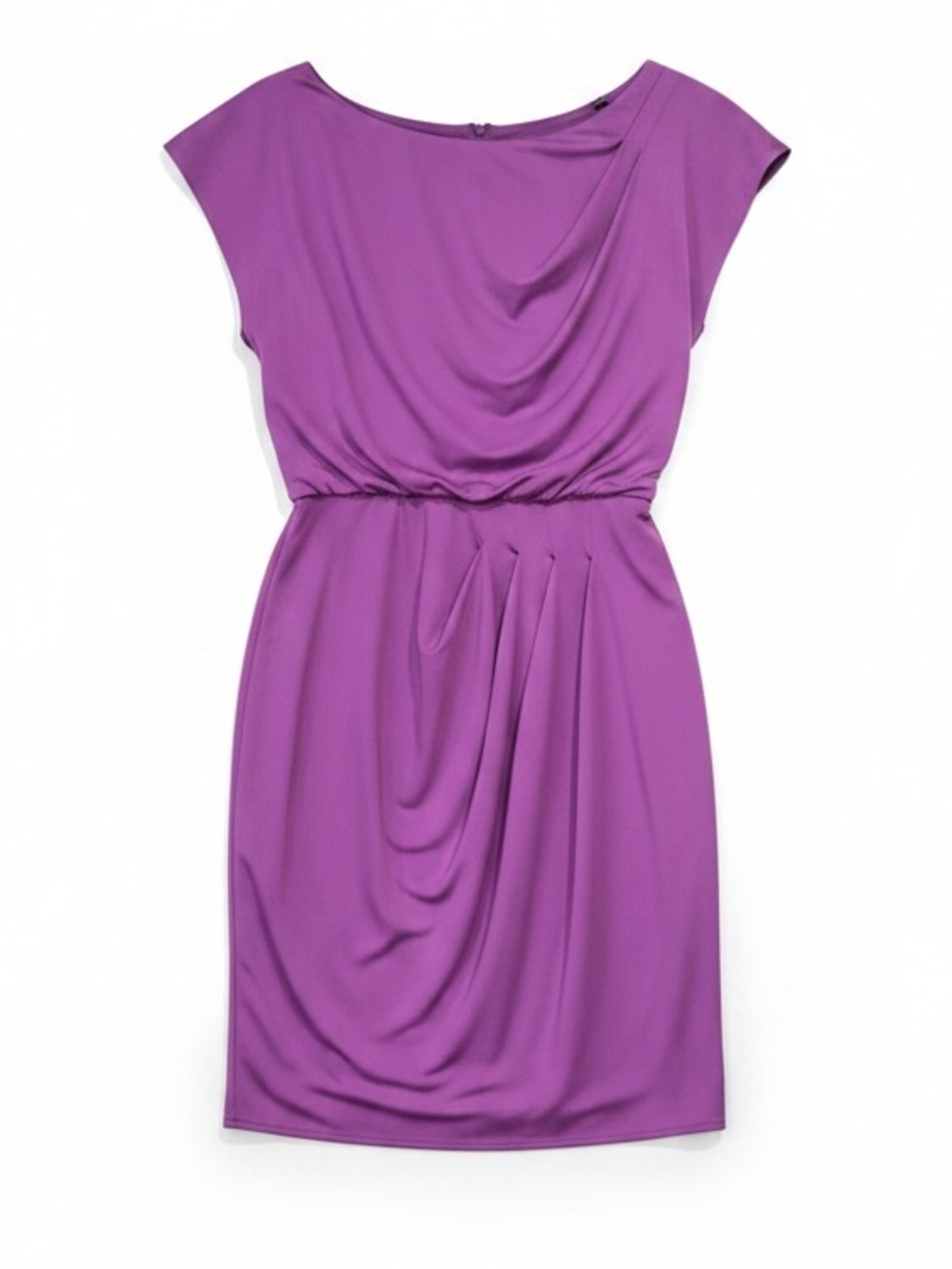 Vince Camuto Cap Sleeve Blouson Side Drape Cocktail Midi Dress Purple Size 4